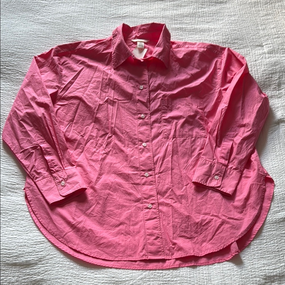 NWT Women's H&M Bright Pink Oversized Button-Up Shirt